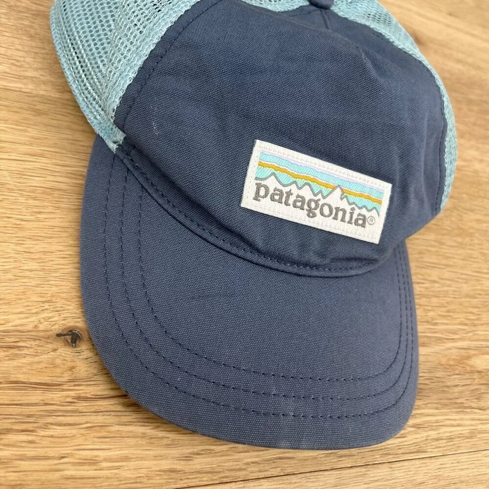 Patagonia Womens Pastel Big Logo Trucker Snapback Hat One Size Blue Adjustable